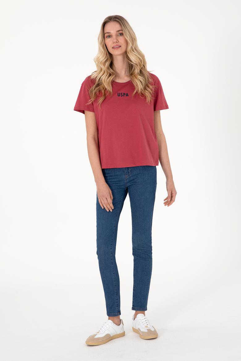 Kadın Vişne Bisiklet Yaka Tişört - 50305824057