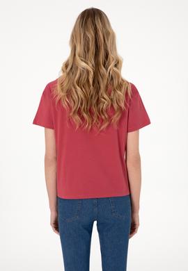 Kadın Vişne Bisiklet Yaka Tişört - 50305824057