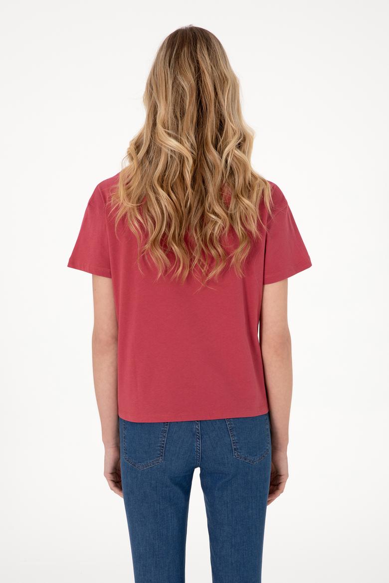 Kadın Vişne Bisiklet Yaka Tişört - 50305824057