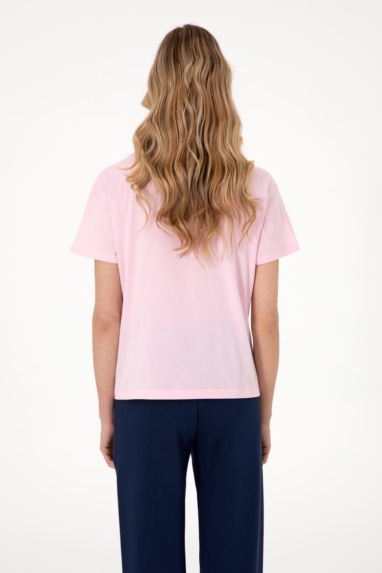 Kadın Açık Pembe Bisiklet Yaka Tişört - 50305824070