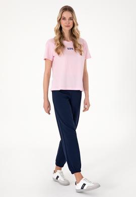 Kadın Açık Pembe Bisiklet Yaka Tişört - 50305824070