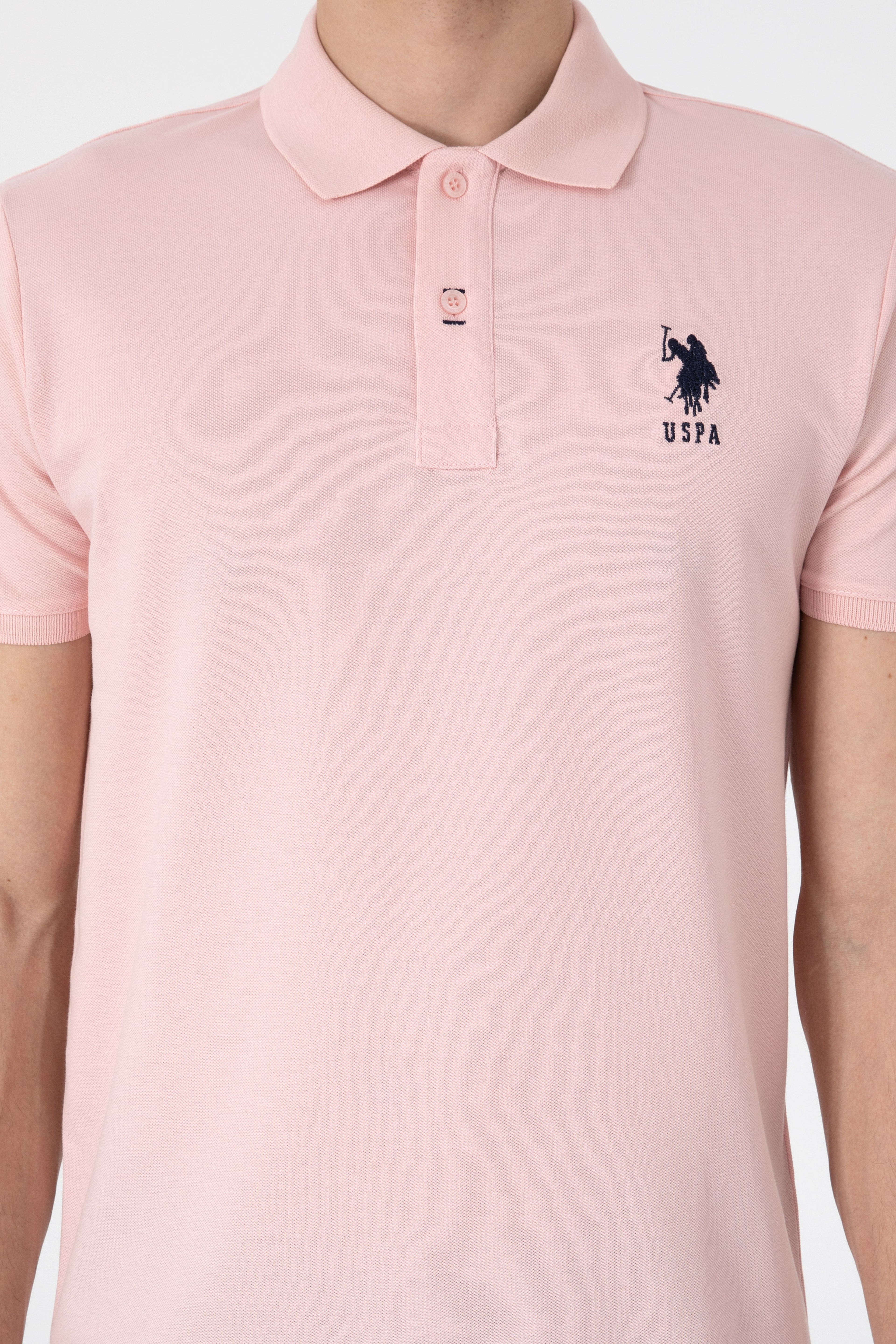 Erkek Slim Fit Polo Yaka Pudra Basic Tişört