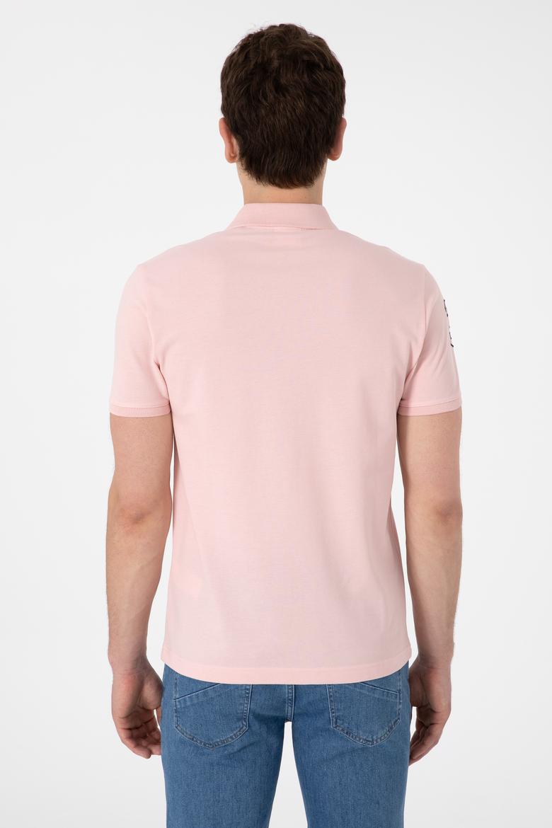 Erkek Slim Fit Polo Yaka Pudra Basic Tişört - 50305929308