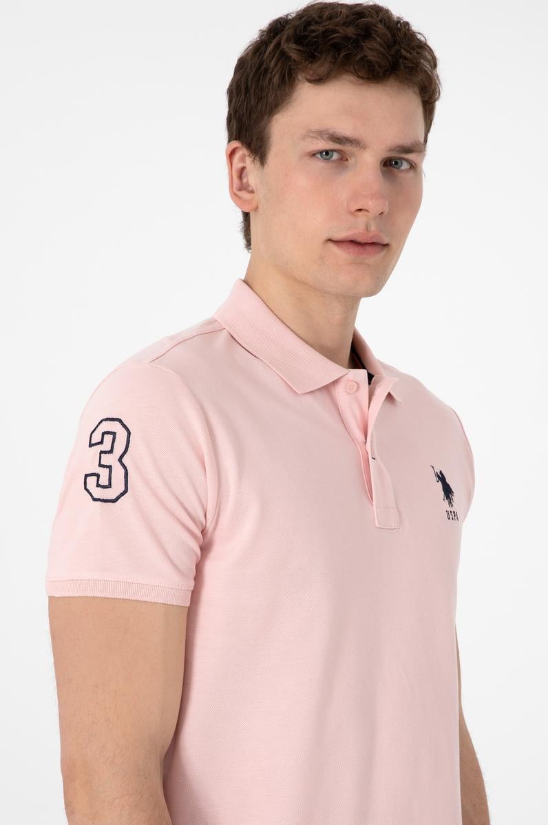 Erkek Slim Fit Polo Yaka Pudra Basic Tişört