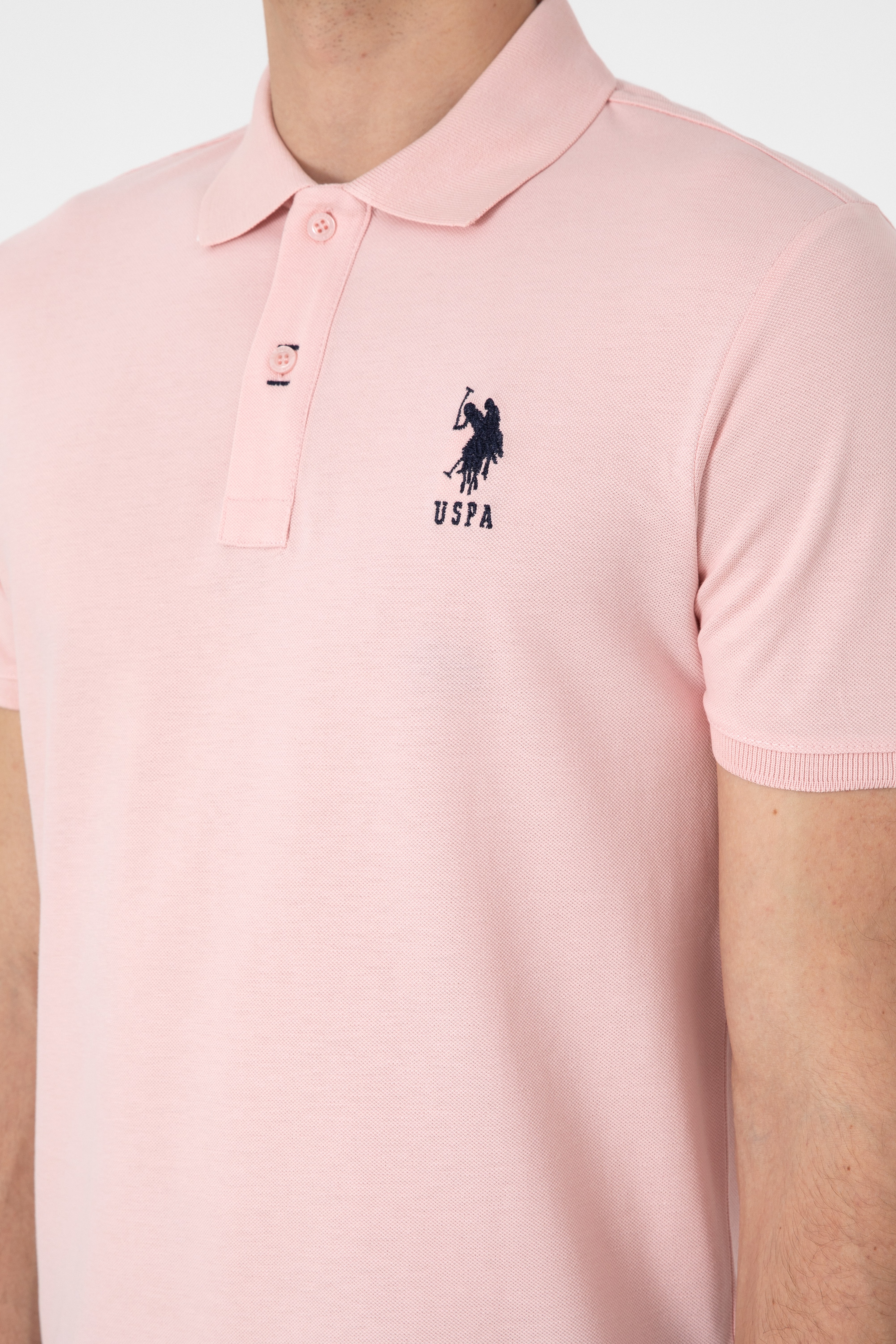 Erkek Slim Fit Polo Yaka Pudra Basic Tişört - Image 7