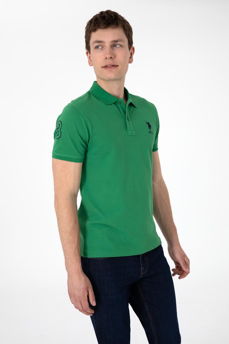 Erkek Slim Fit Polo Yaka Yeşil Basic Tişört - 50305929078