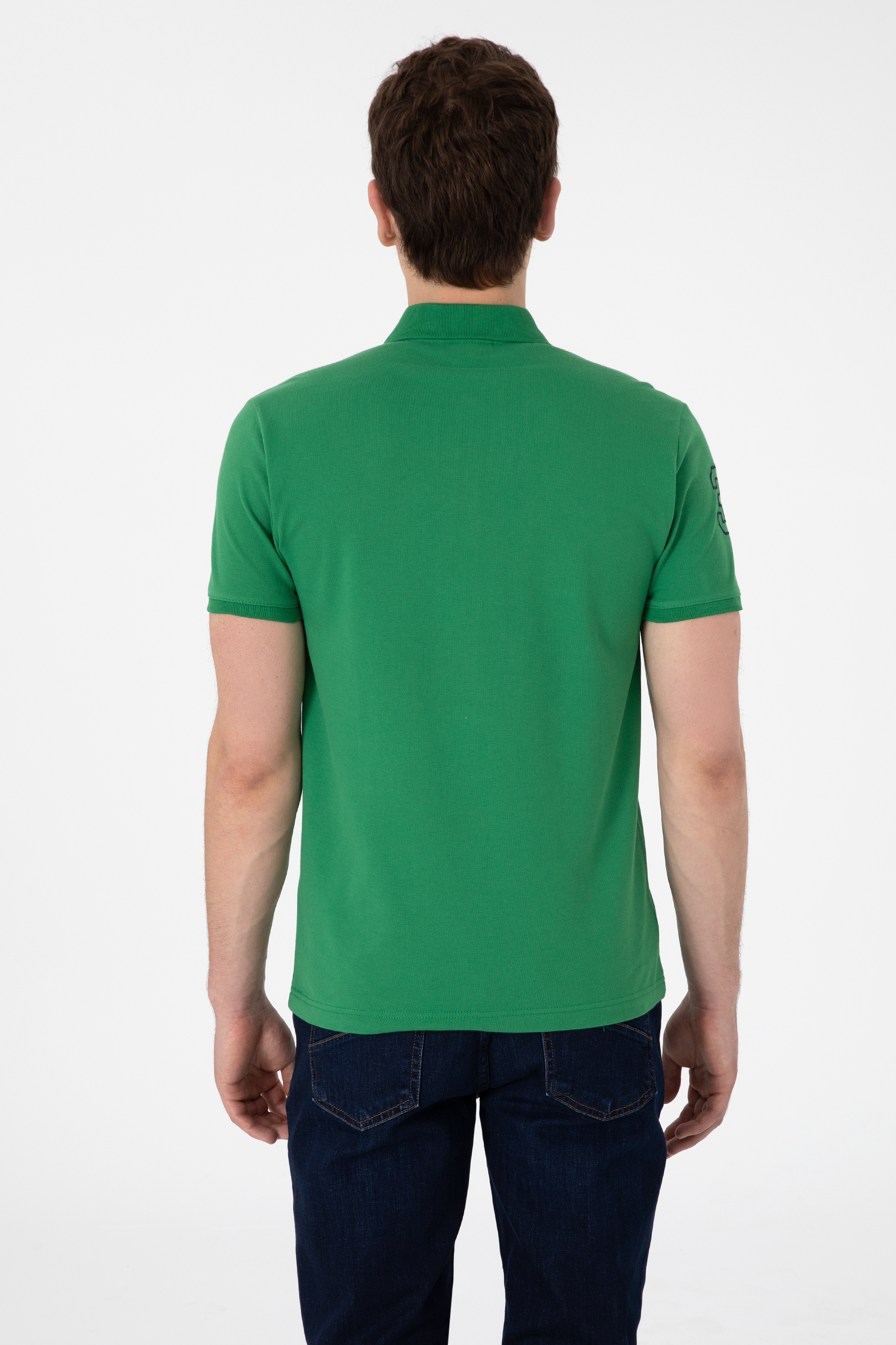 Erkek Slim Fit Polo Yaka Yeşil Basic Tişört - Image 5