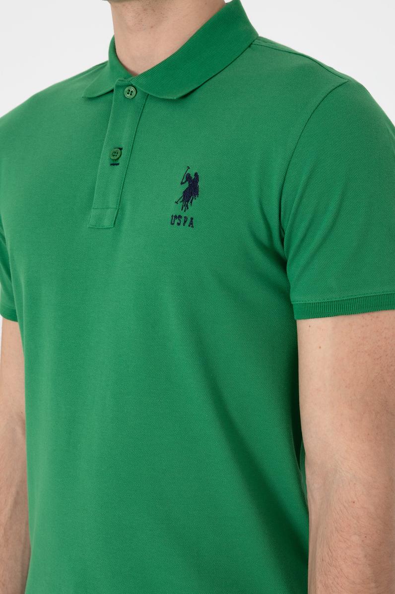 Erkek Slim Fit Polo Yaka Yeşil Basic Tişört