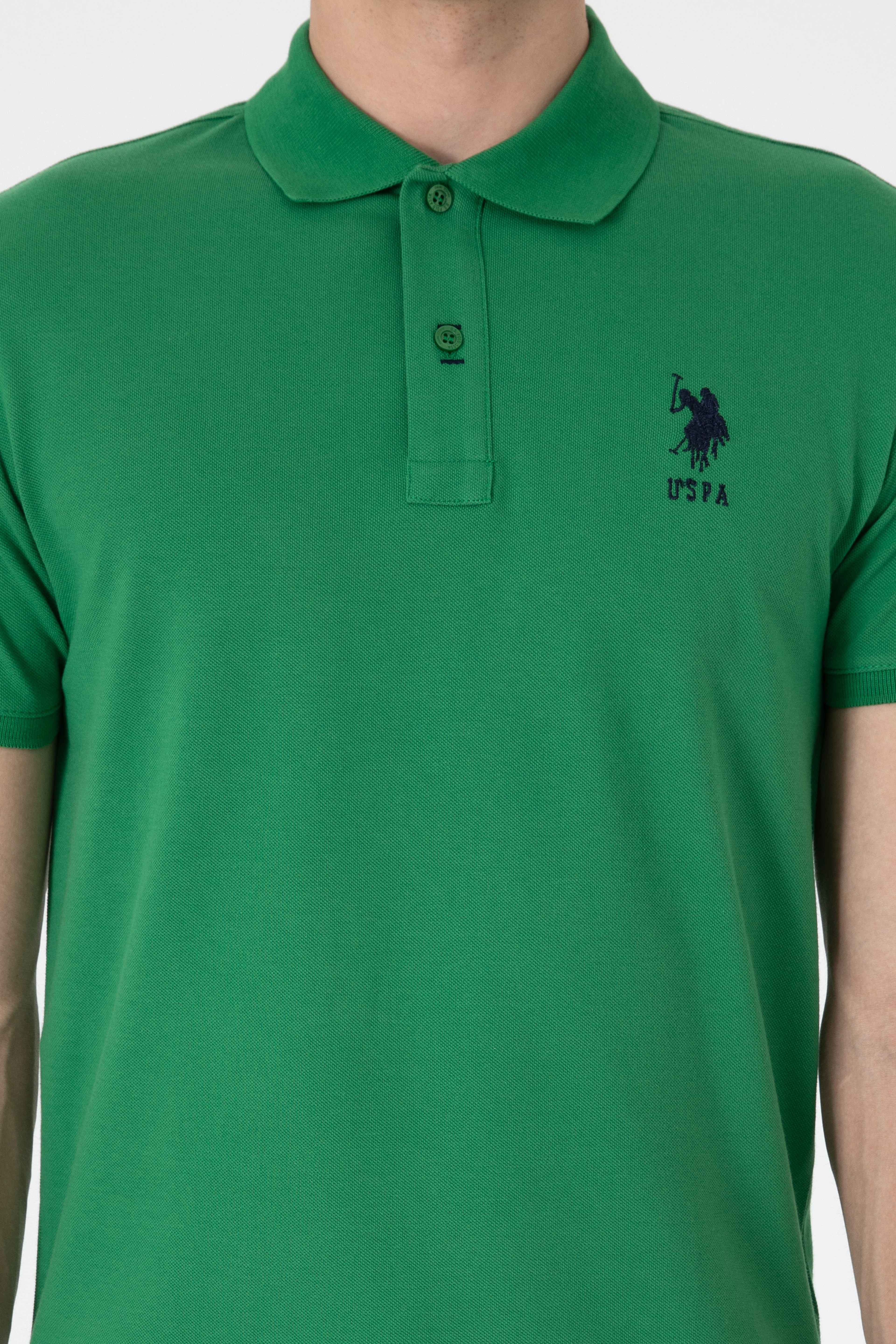 Erkek Slim Fit Polo Yaka Yeşil Basic Tişört - Image 6