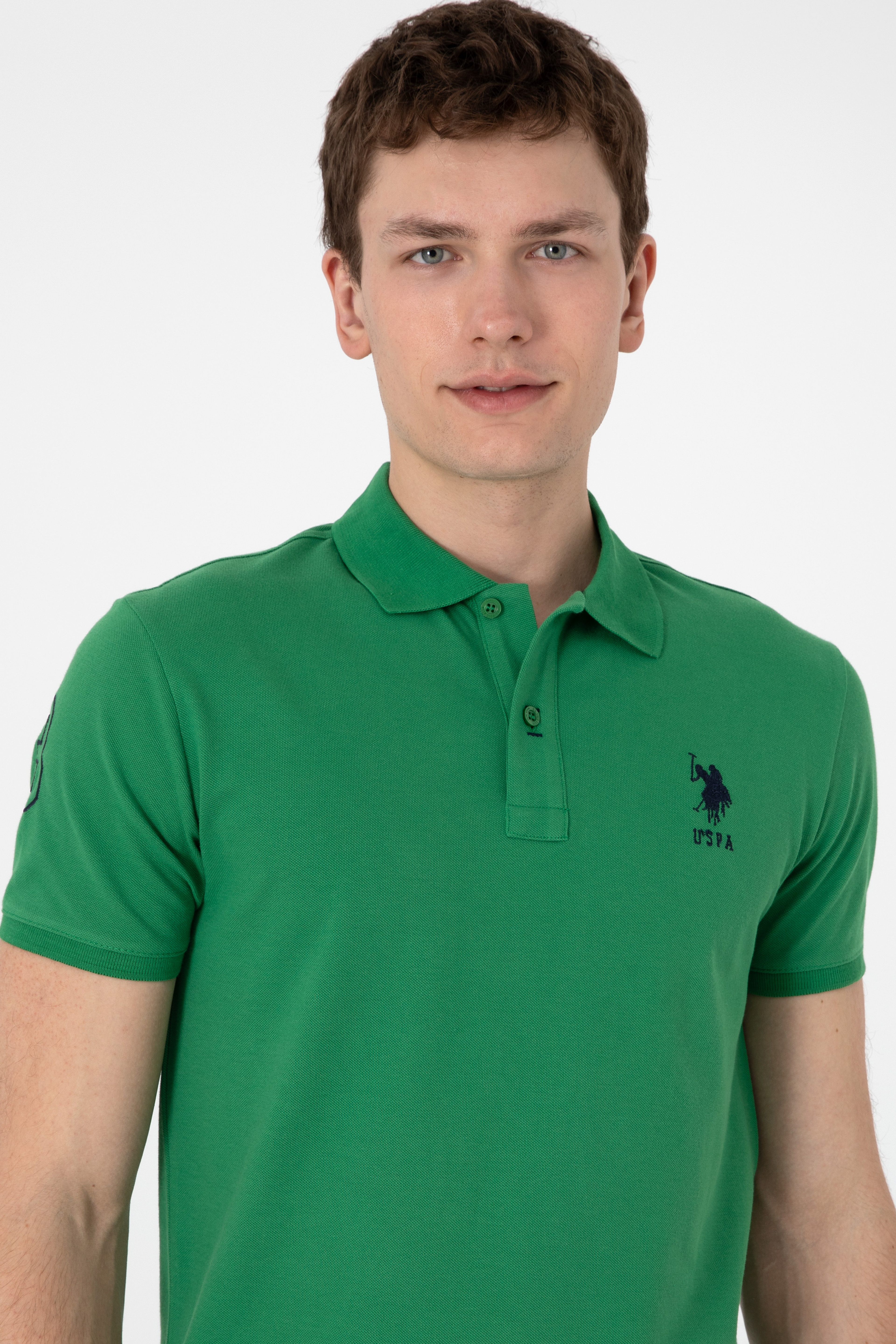 Erkek Slim Fit Polo Yaka Yeşil Basic Tişört - Image 2