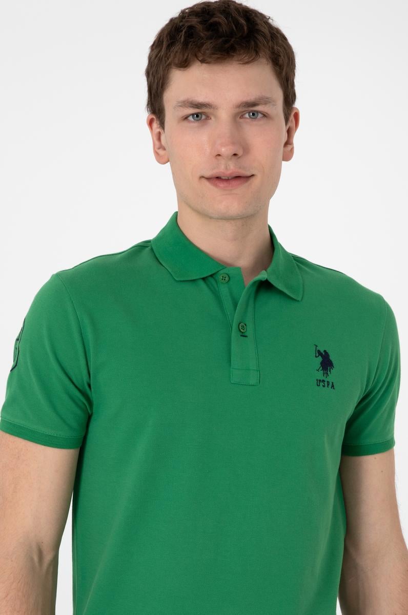 Erkek Slim Fit Polo Yaka Yeşil Basic Tişört