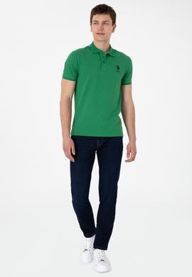 Erkek Slim Fit Polo Yaka Yeşil Basic Tişört - 50305929078