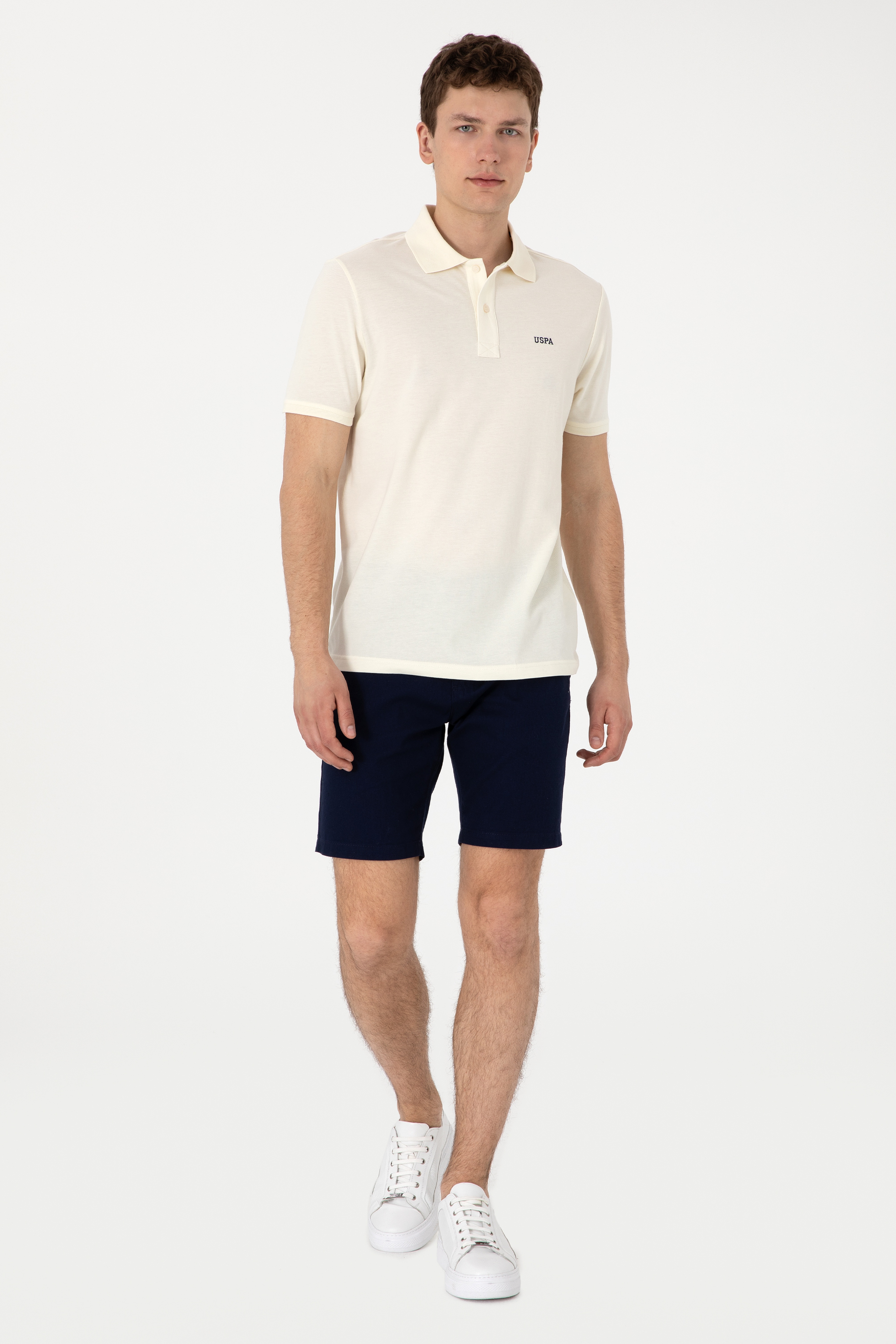 Erkek Regular Fit Polo Yaka Krem Basic Tişört - Image 4