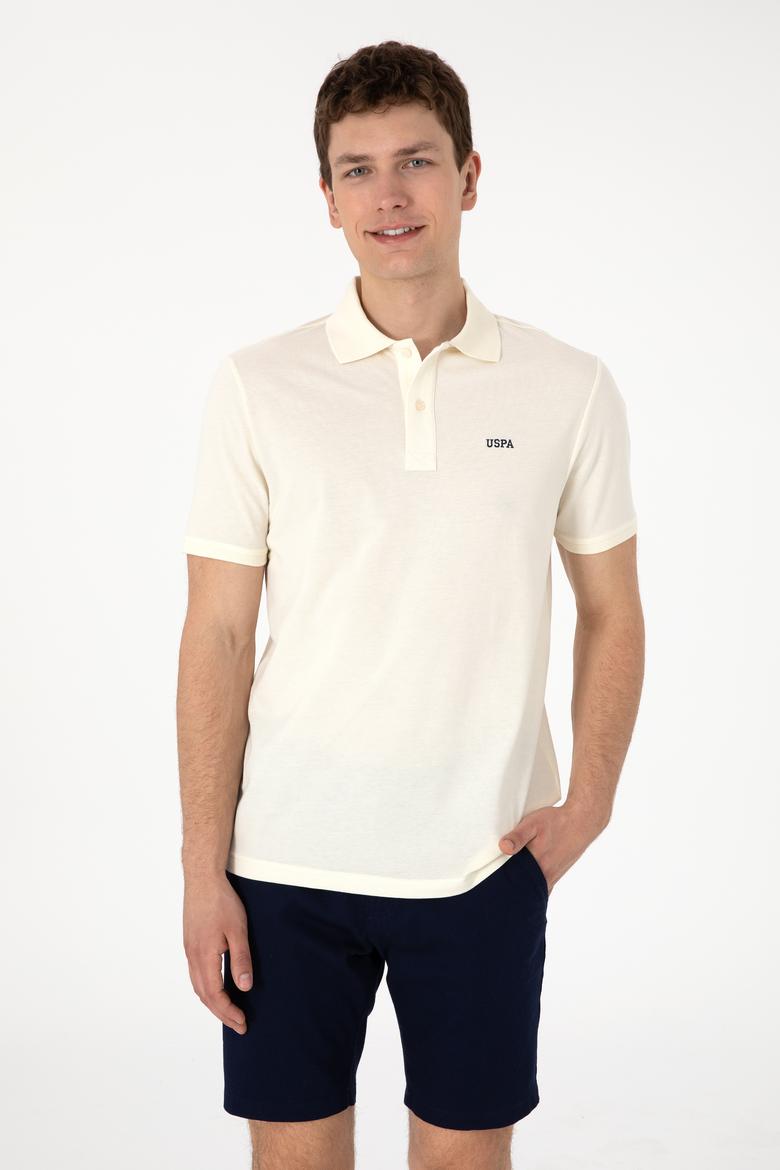 Erkek Regular Fit Polo Yaka Krem Basic Tişört