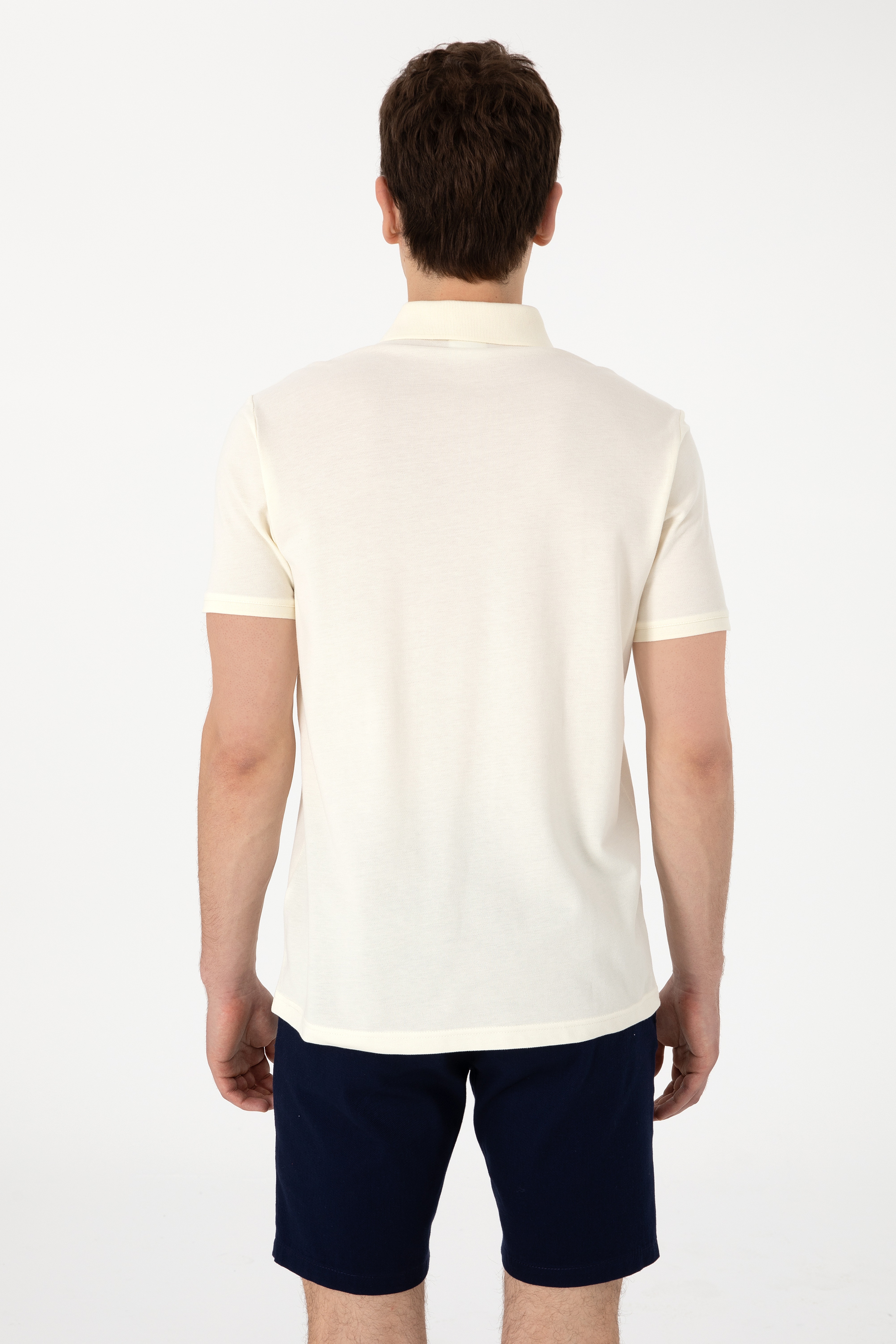 Erkek Regular Fit Polo Yaka Krem Basic Tişört - Image 5