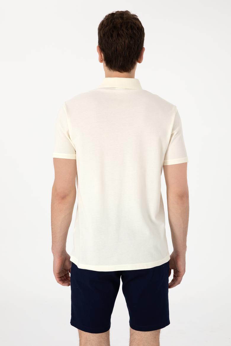 Erkek Regular Fit Polo Yaka Krem Basic Tişört - 50306007341