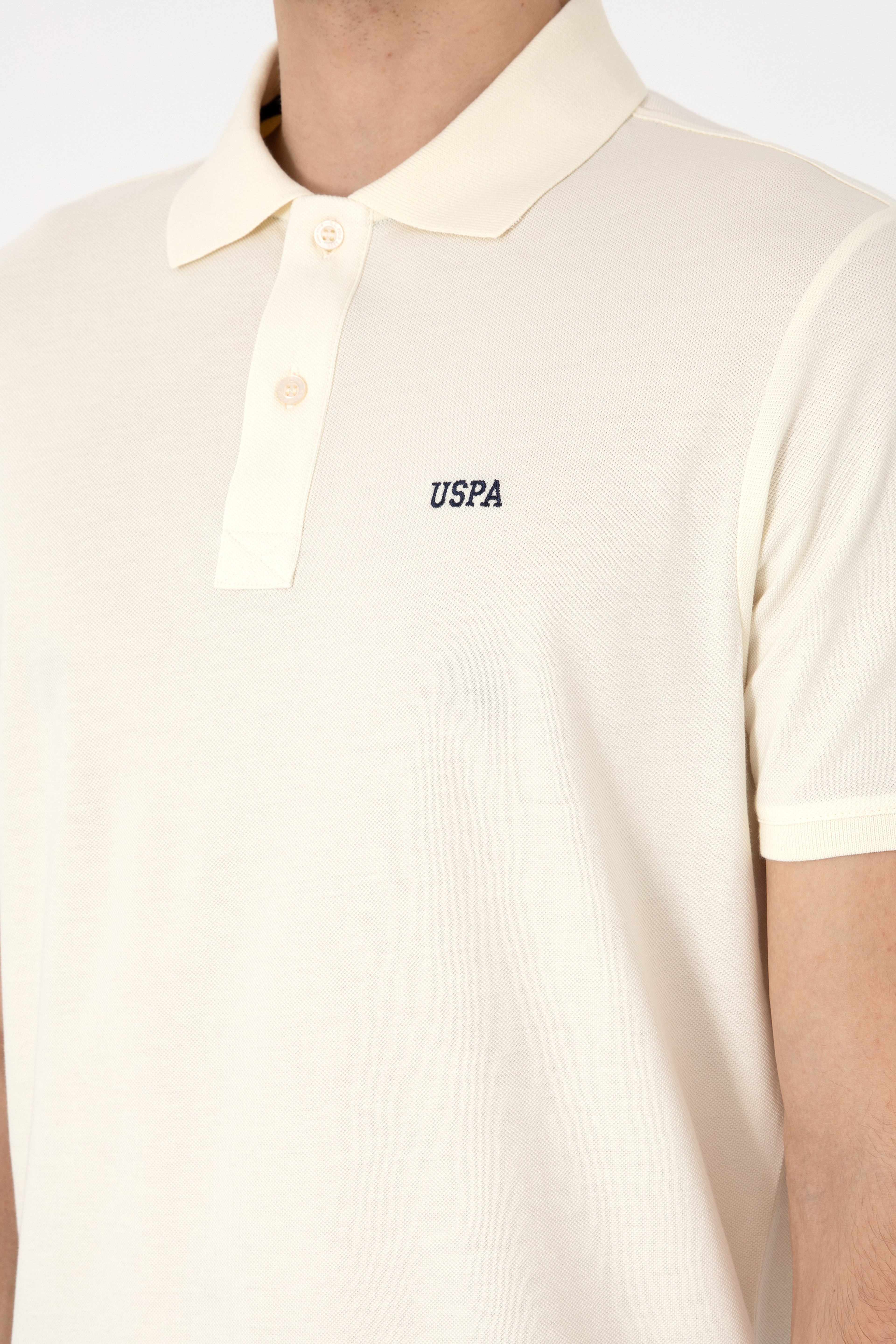 Erkek Regular Fit Polo Yaka Krem Basic Tişört - Image 7