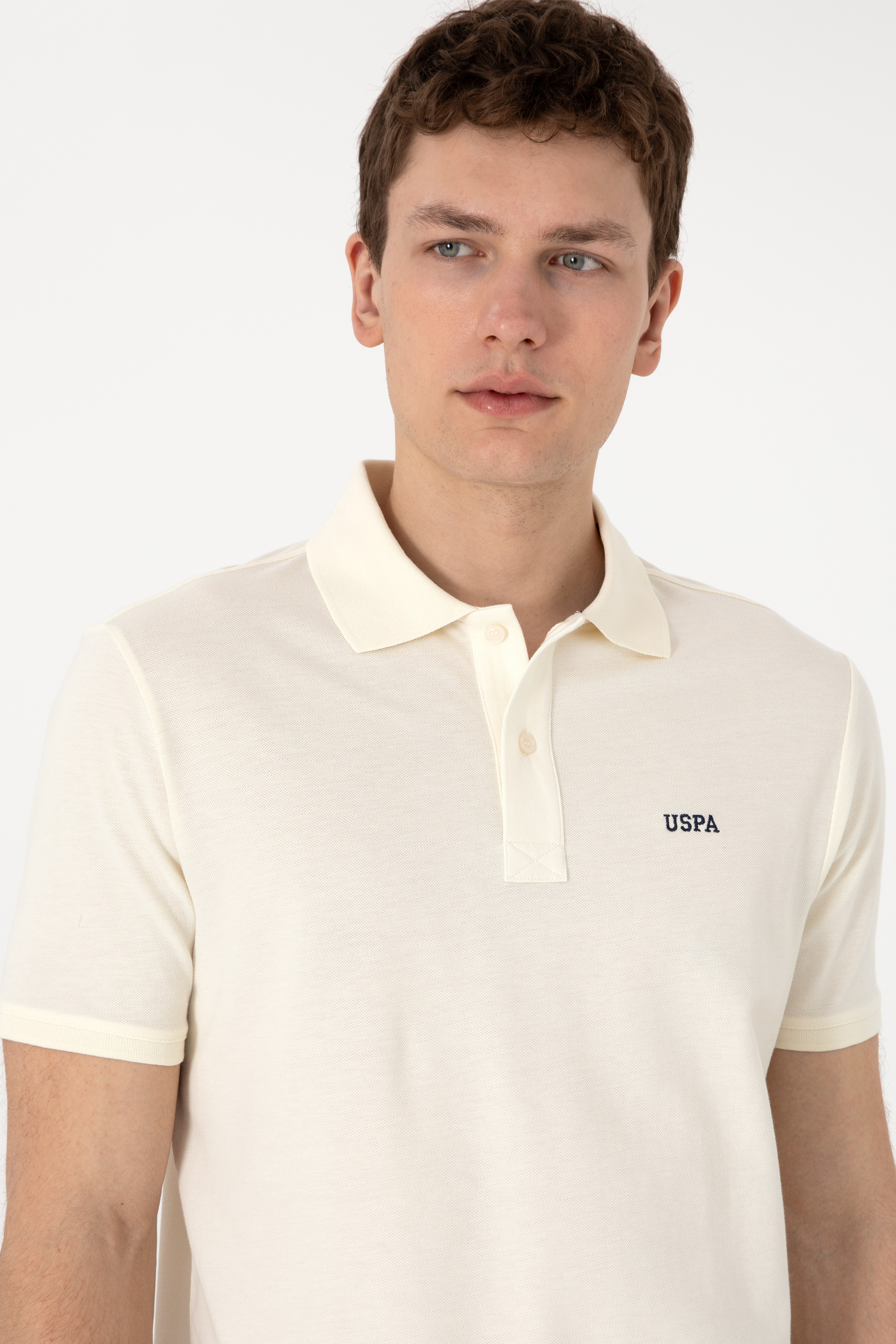 Erkek Regular Fit Polo Yaka Krem Basic Tişört