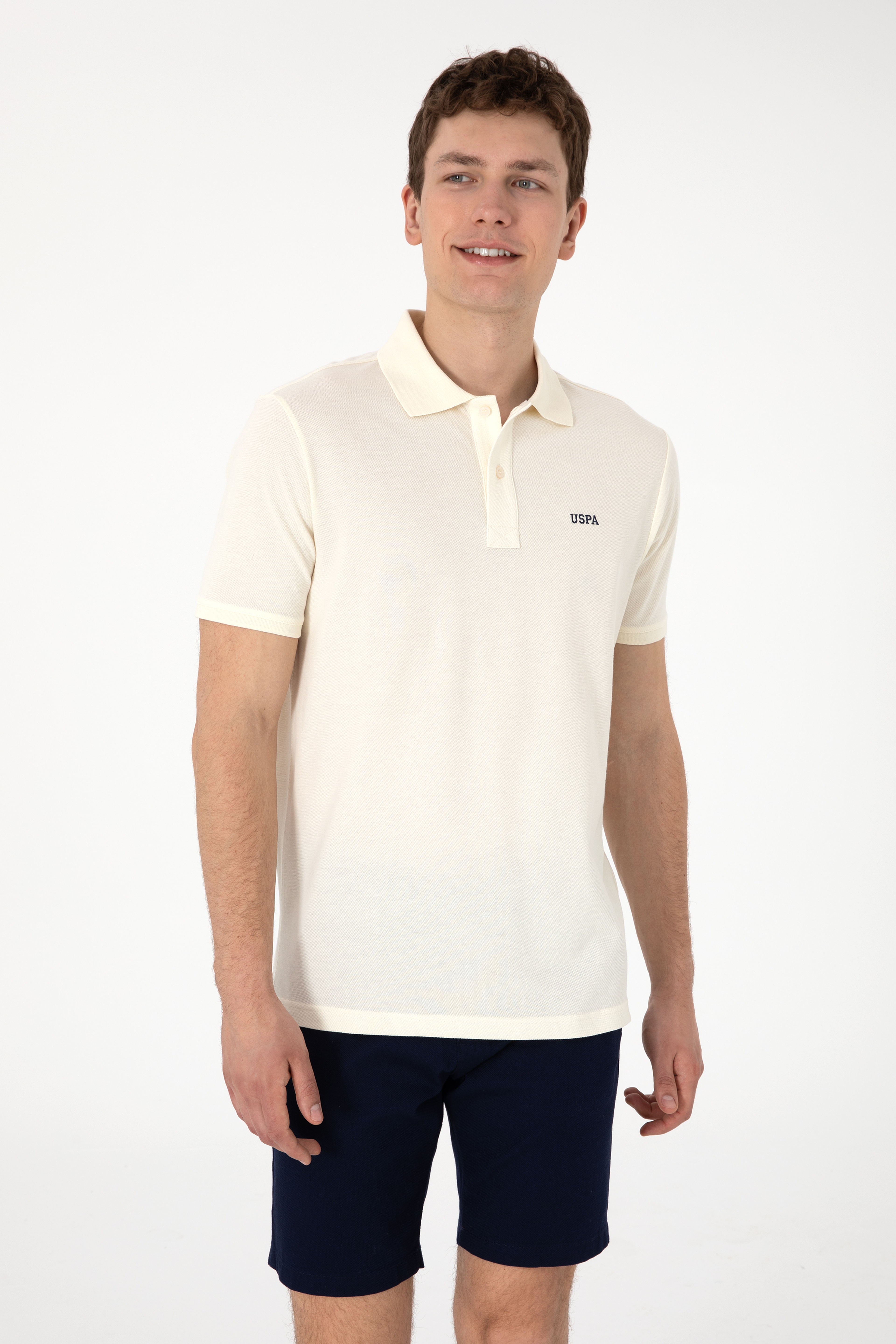Erkek Regular Fit Polo Yaka Krem Basic Tişört - Image 3