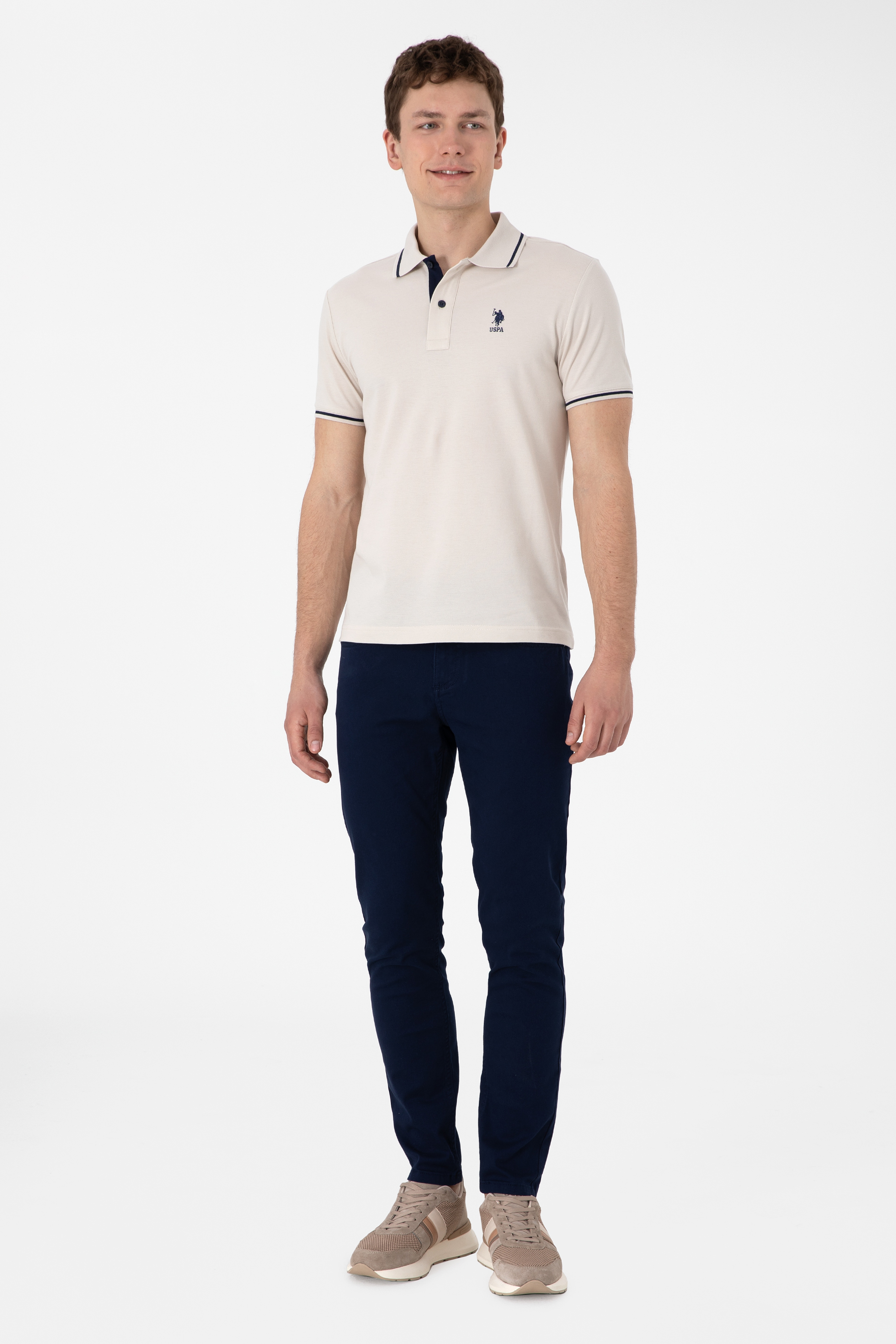 Erkek Slim Fit Polo Yaka Taş Basic Tişört