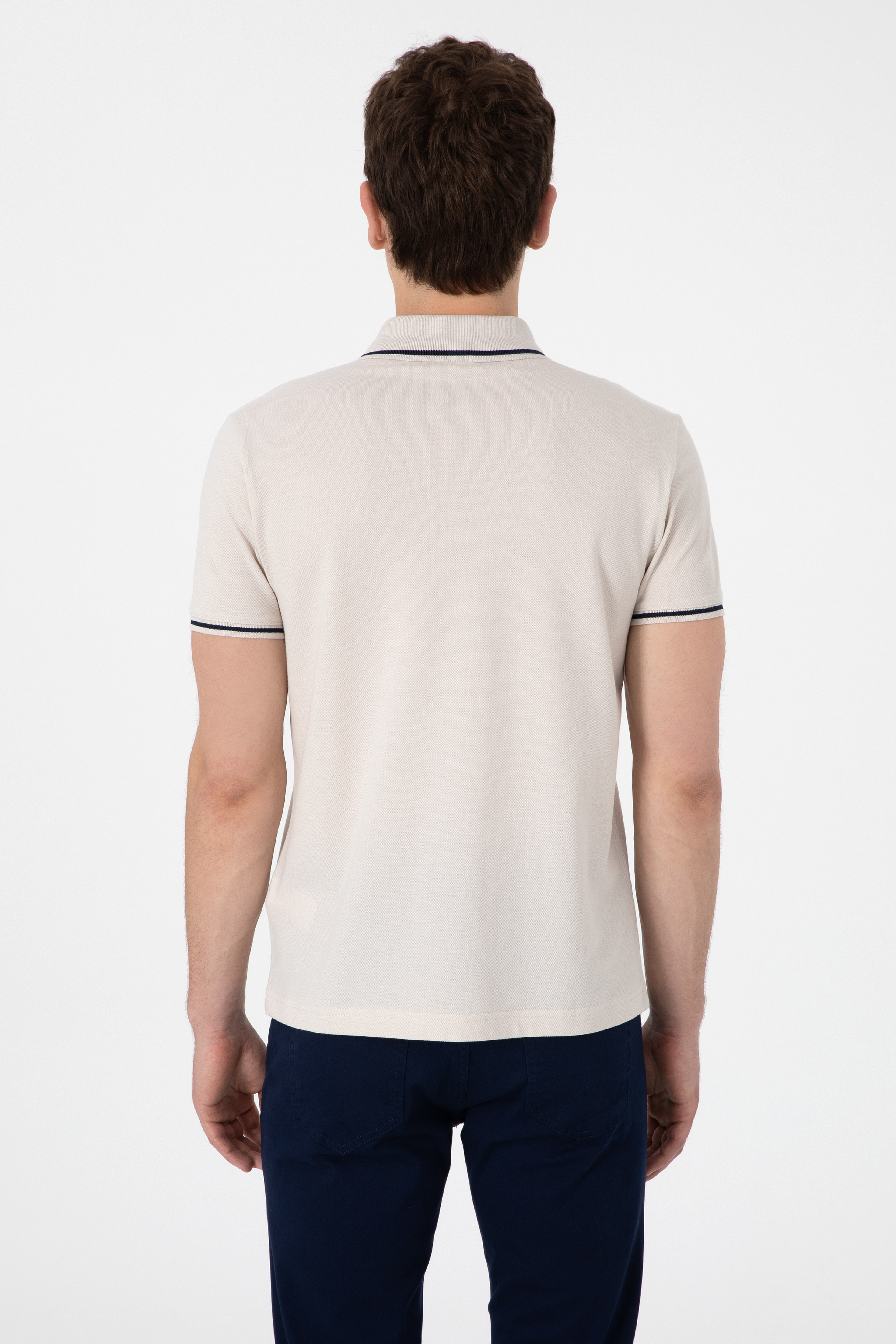 Erkek Slim Fit Polo Yaka Taş Basic Tişört - Image 5