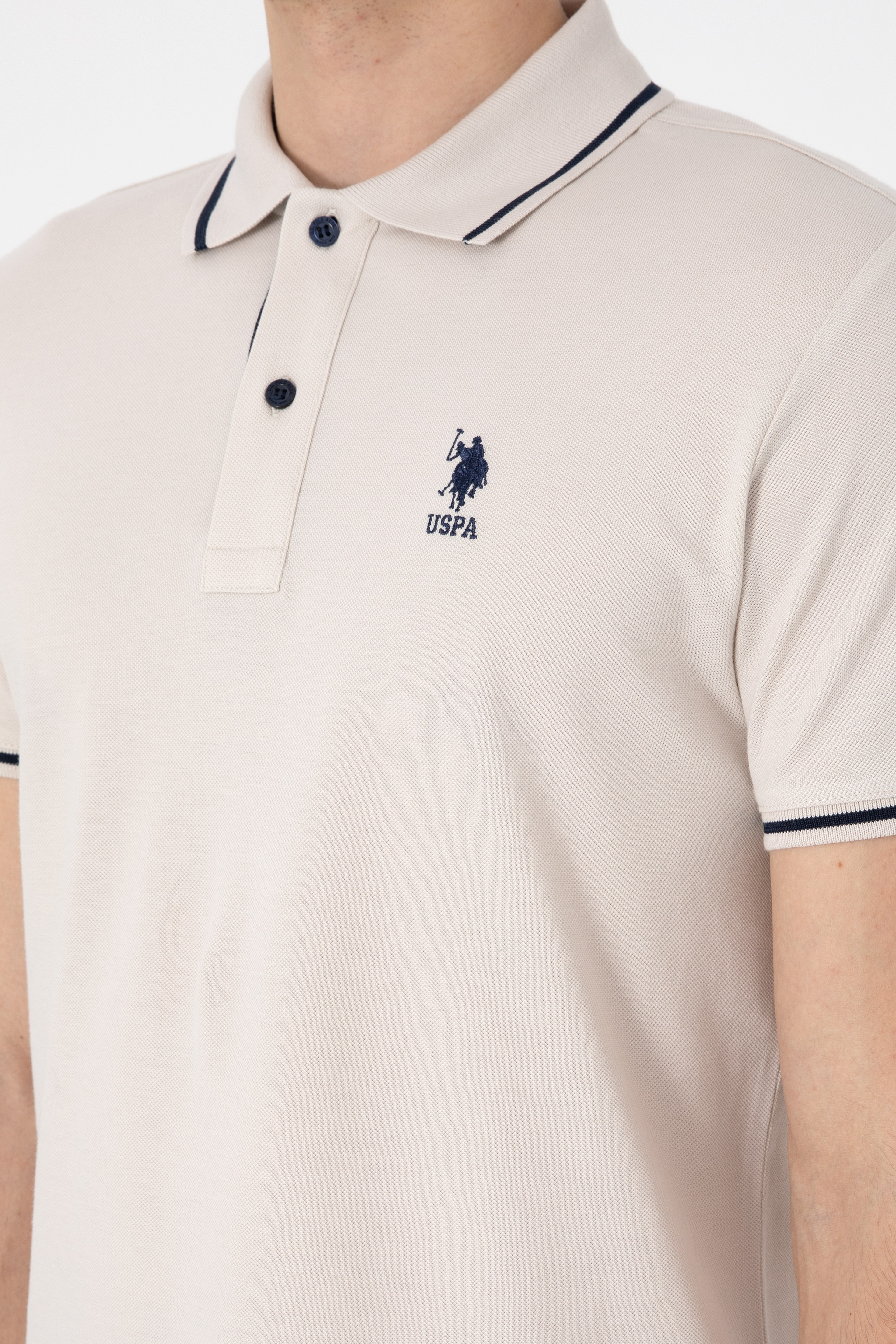 Erkek Slim Fit Polo Yaka Taş Basic Tişört - Image 7