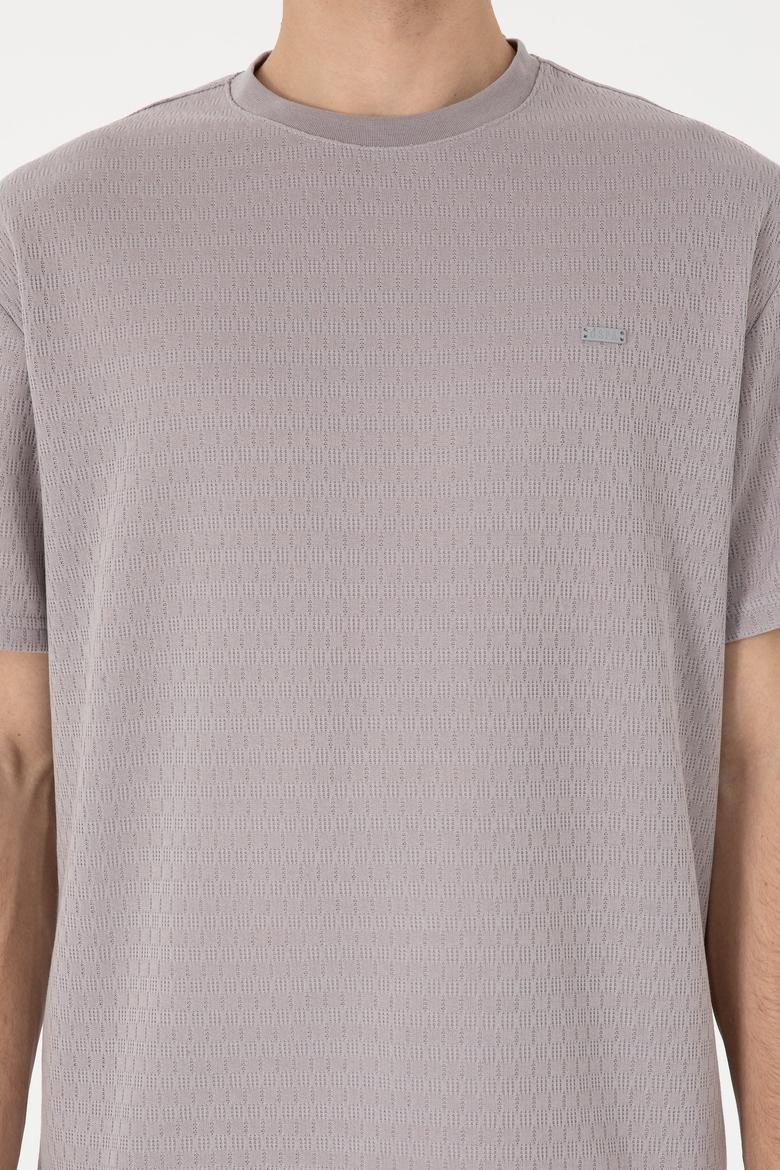 Erkek Comfort Fit Bisiklet Yaka Koyu Gri Tişört - 50308814027