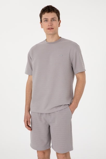 Erkek Comfort Fit Bisiklet Yaka Koyu Gri Tişört