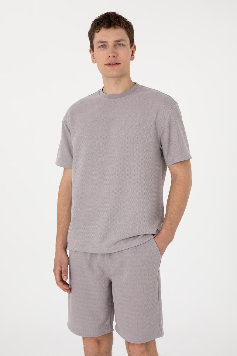 Erkek Comfort Fit Bisiklet Yaka Koyu Gri Tişört - 50308814027