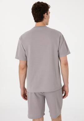 Erkek Comfort Fit Bisiklet Yaka Koyu Gri Tişört - 50308814027