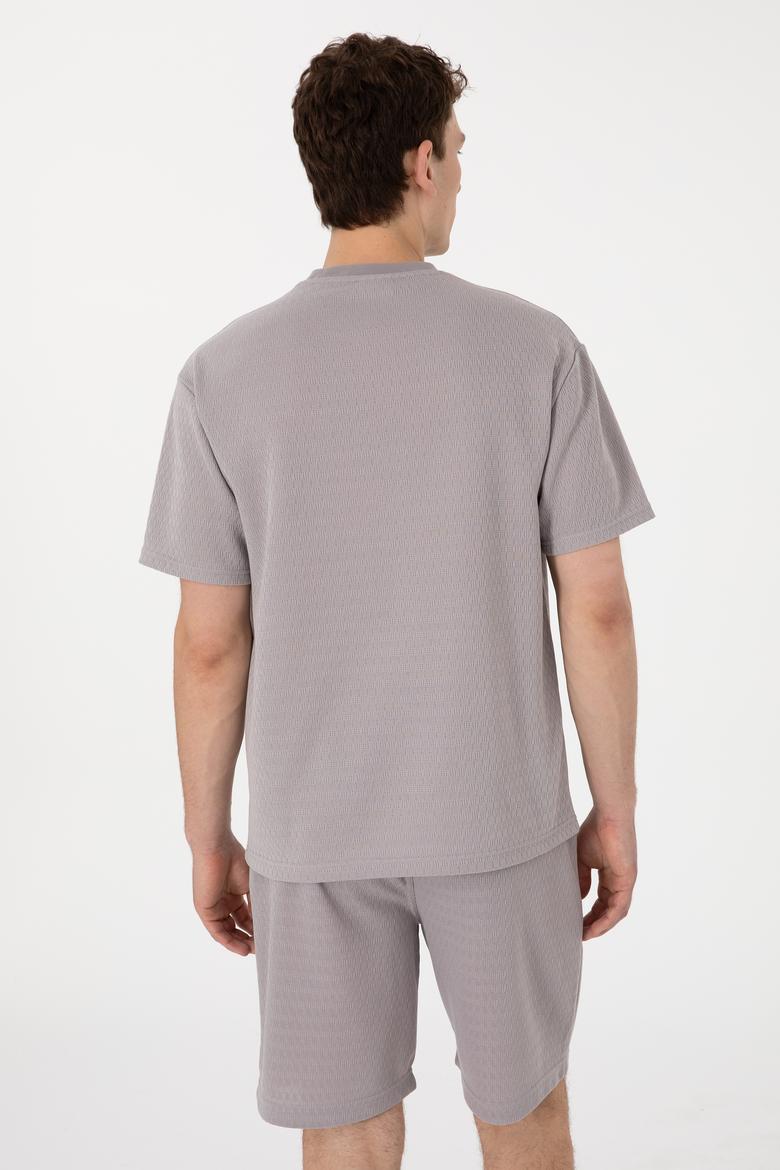 Erkek Comfort Fit Bisiklet Yaka Koyu Gri Tişört - 50308814027