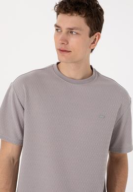 Erkek Comfort Fit Bisiklet Yaka Koyu Gri Tişört - 50308814027