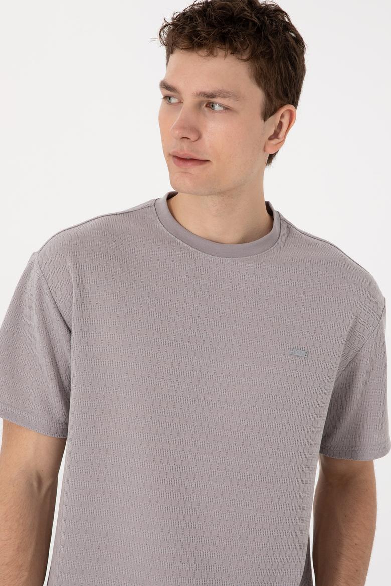 Erkek Comfort Fit Bisiklet Yaka Koyu Gri Tişört - 50308814027