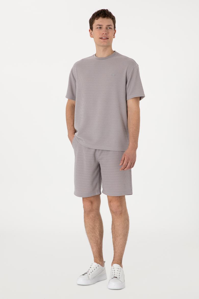 Erkek Comfort Fit Bisiklet Yaka Koyu Gri Tişört - 50308814027