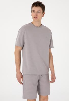 Erkek Comfort Fit Bisiklet Yaka Koyu Gri Tişört - 50308814027