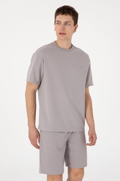 Erkek Comfort Fit Bisiklet Yaka Koyu Gri Tişört