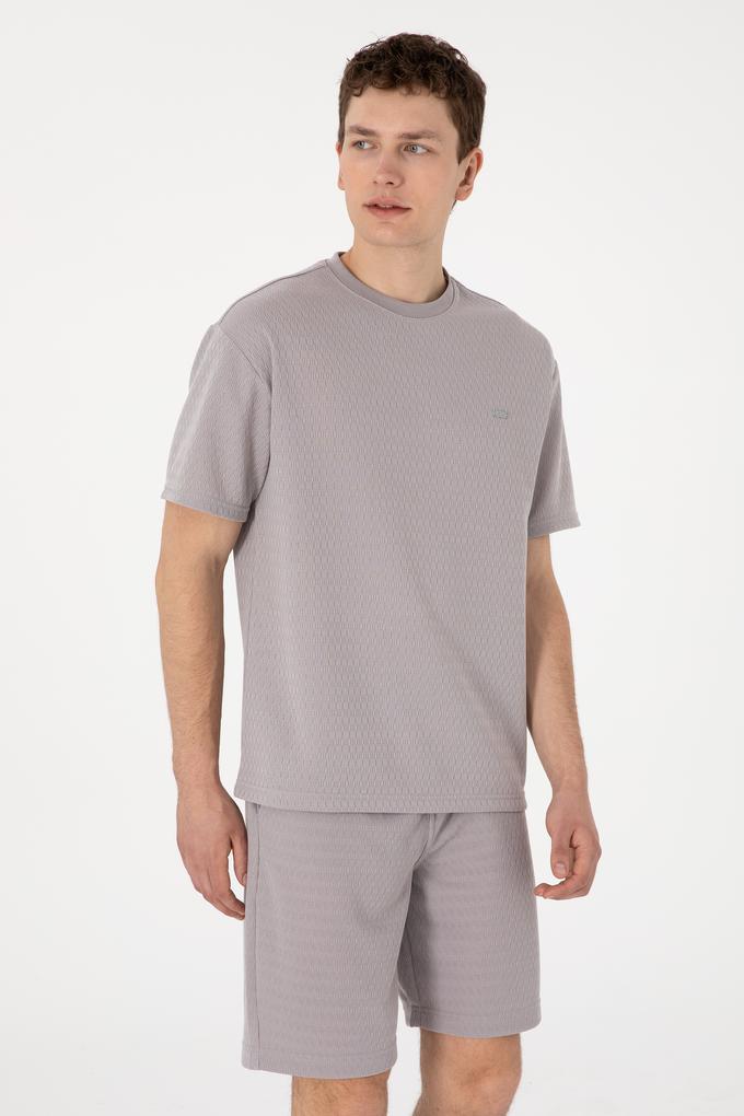 Erkek Comfort Fit Bisiklet Yaka Koyu Gri Tişört