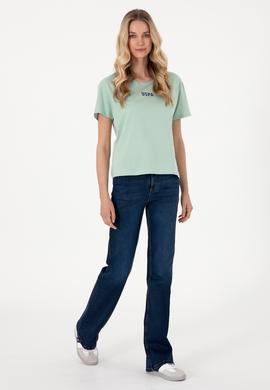 Kadın Su Yeşili Bisiklet Yaka Tişört - 50305824052