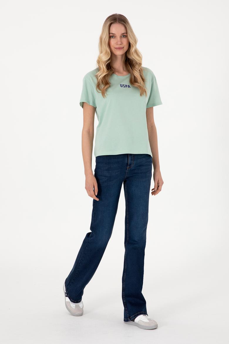 Kadın Su Yeşili Bisiklet Yaka Tişört - 50305824052