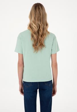 Kadın Su Yeşili Bisiklet Yaka Tişört - 50305824052