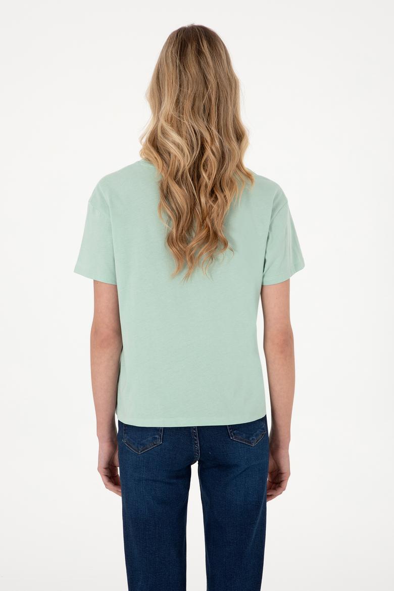 Kadın Su Yeşili Bisiklet Yaka Tişört - 50305824052