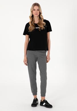 Kadın Siyah Bisiklet Yaka Tişört - 50305824038