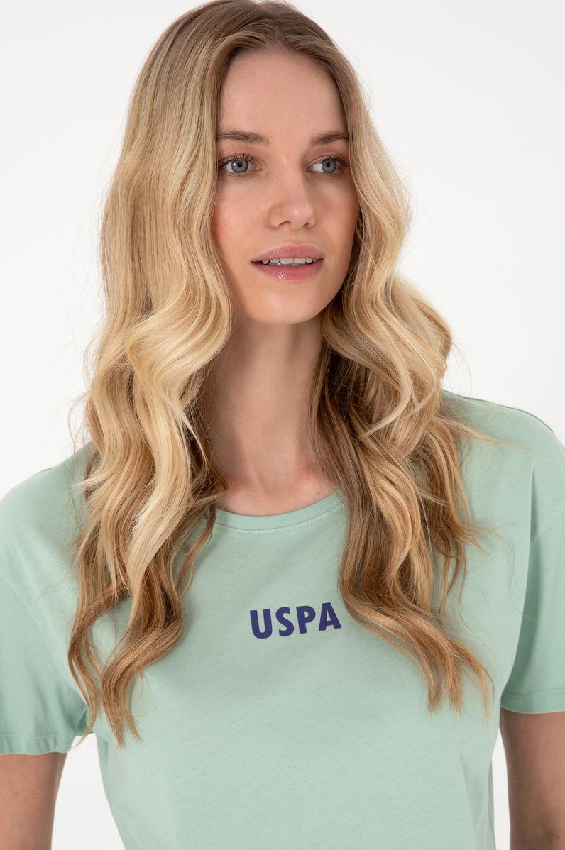 Kadın Su Yeşili Bisiklet Yaka Tişört