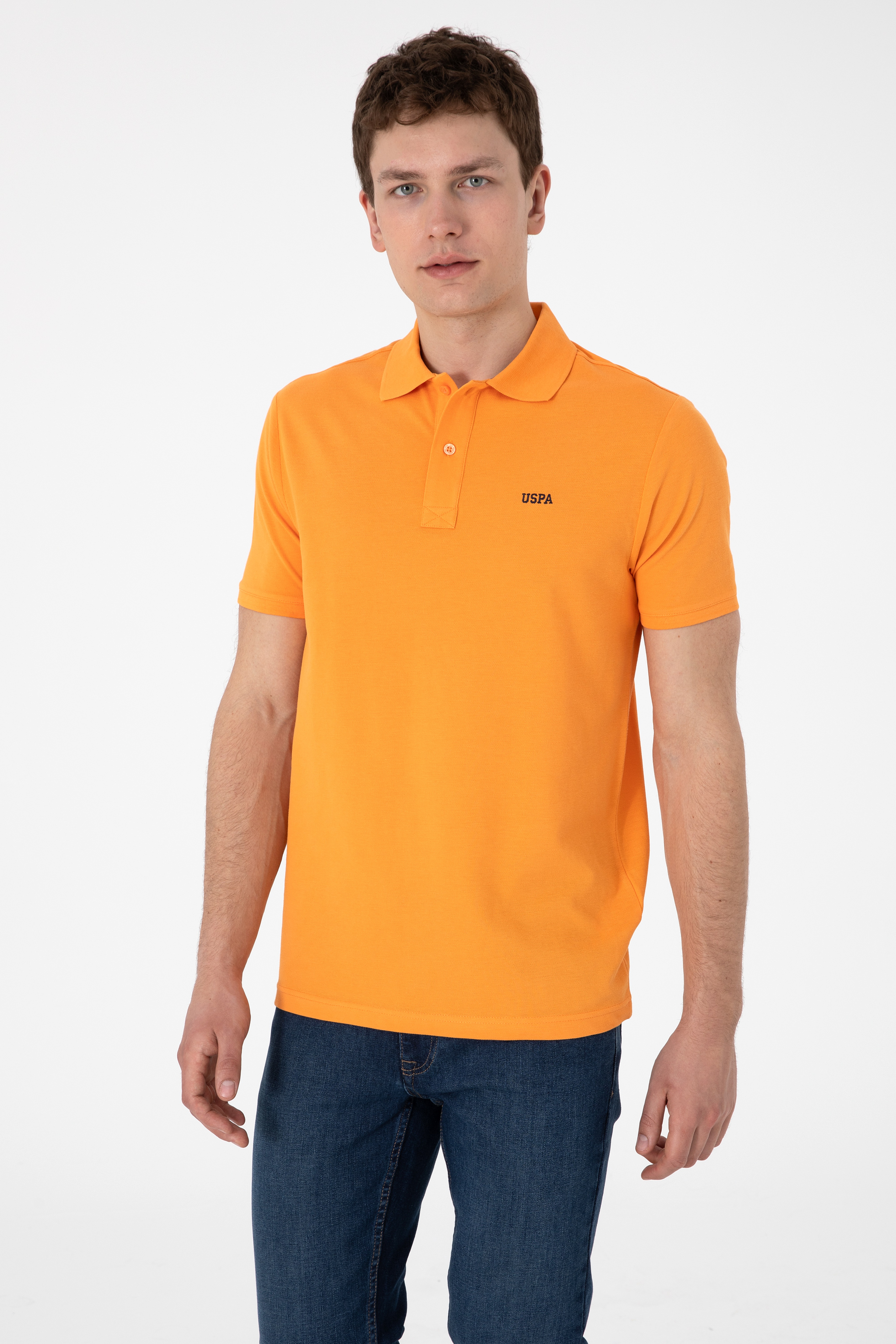 Erkek Regular Fit Polo Yaka Turuncu Basic Tişört - Image 3