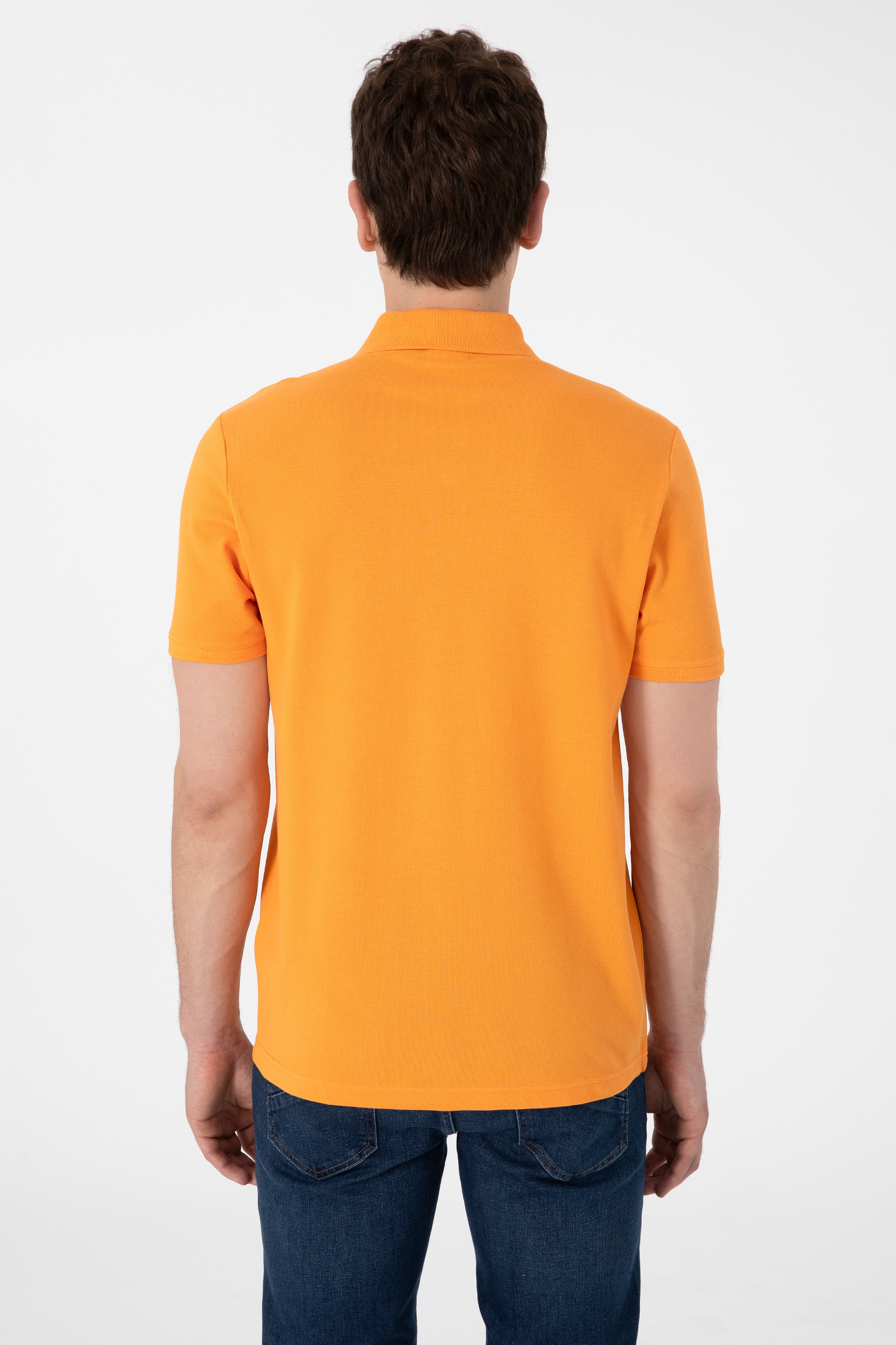 Erkek Regular Fit Polo Yaka Turuncu Basic Tişört
