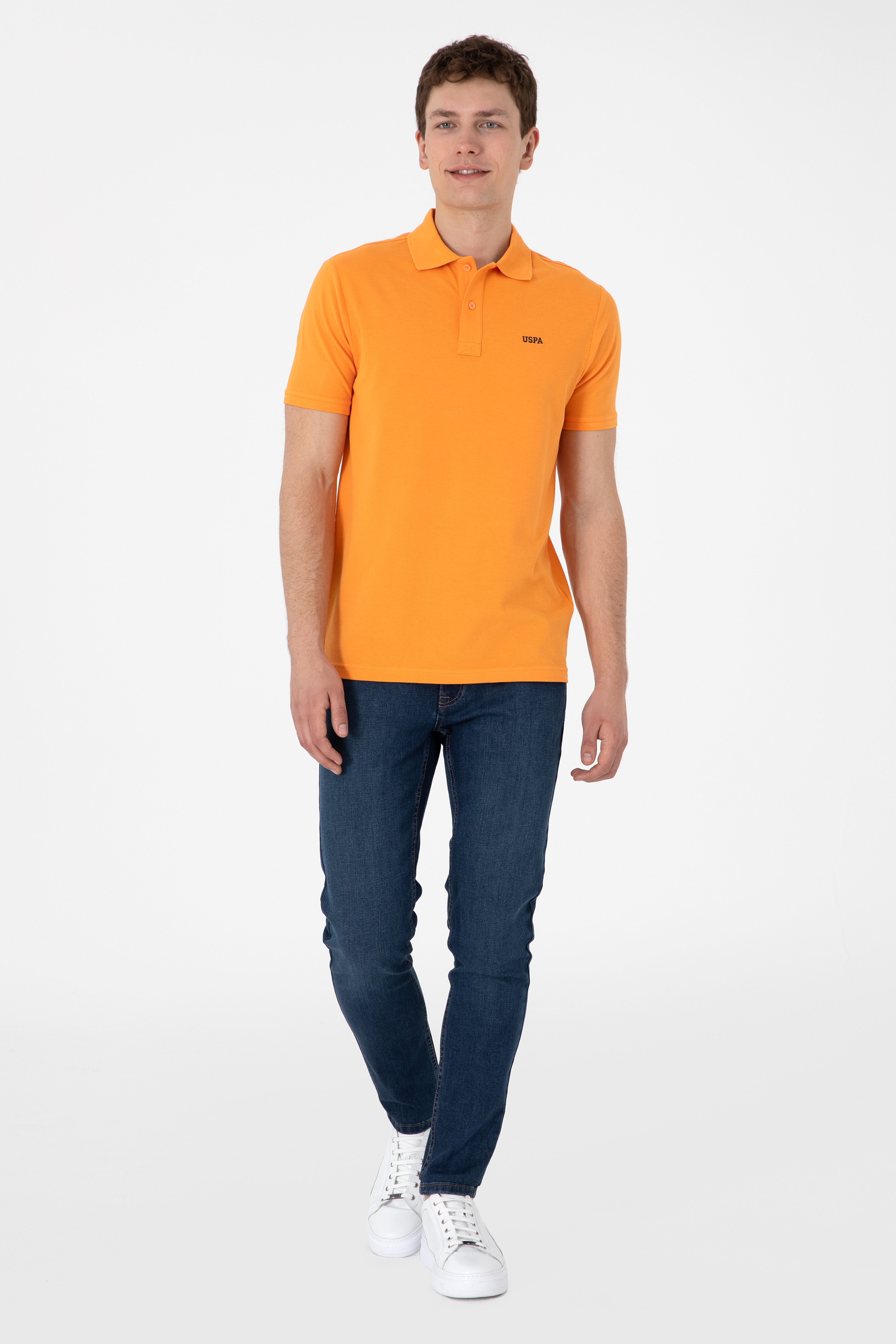 Erkek Regular Fit Polo Yaka Turuncu Basic Tişört