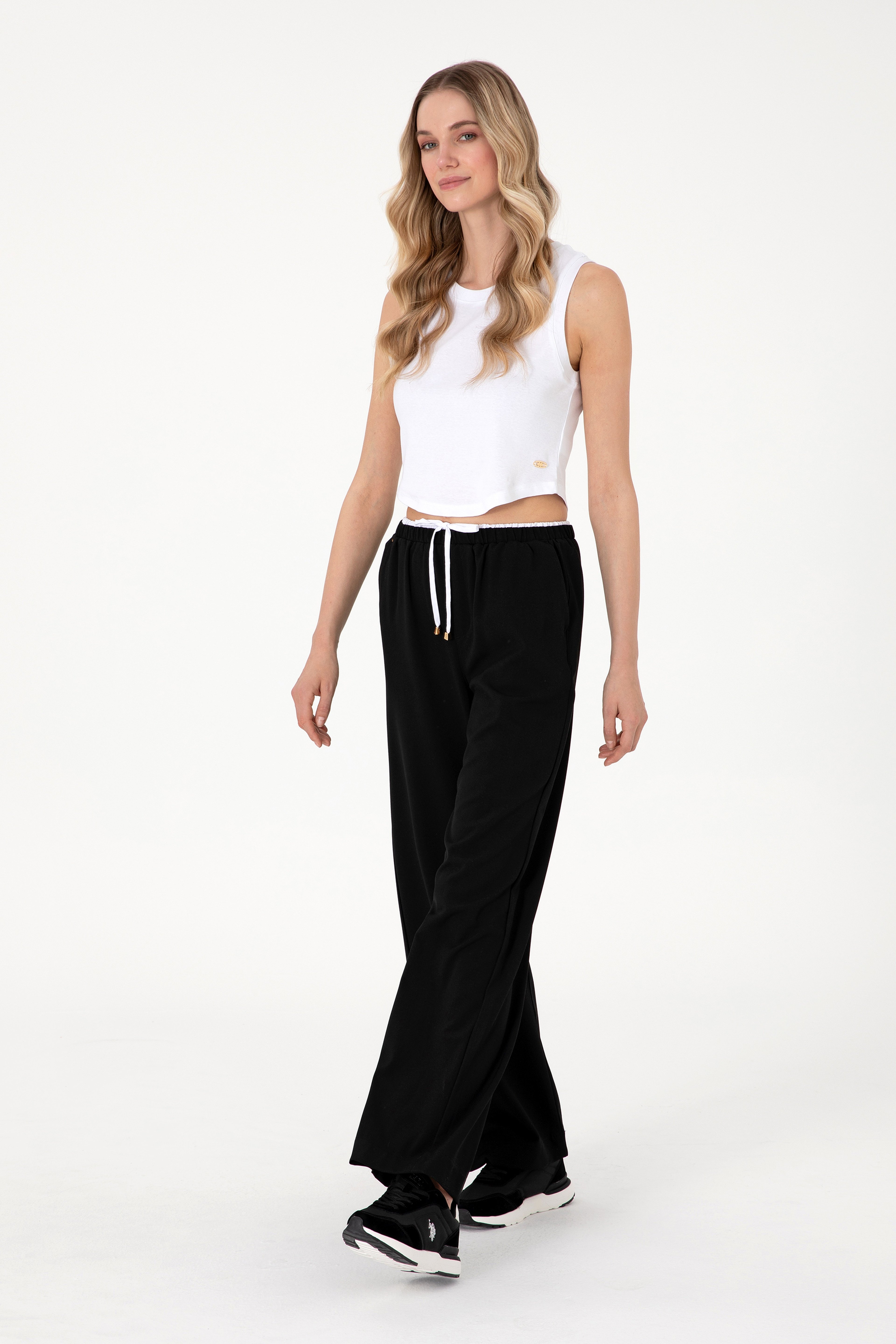 Kadın Siyah Bel Detaylı Loose Fit Kanvas Pantolon - Image 3