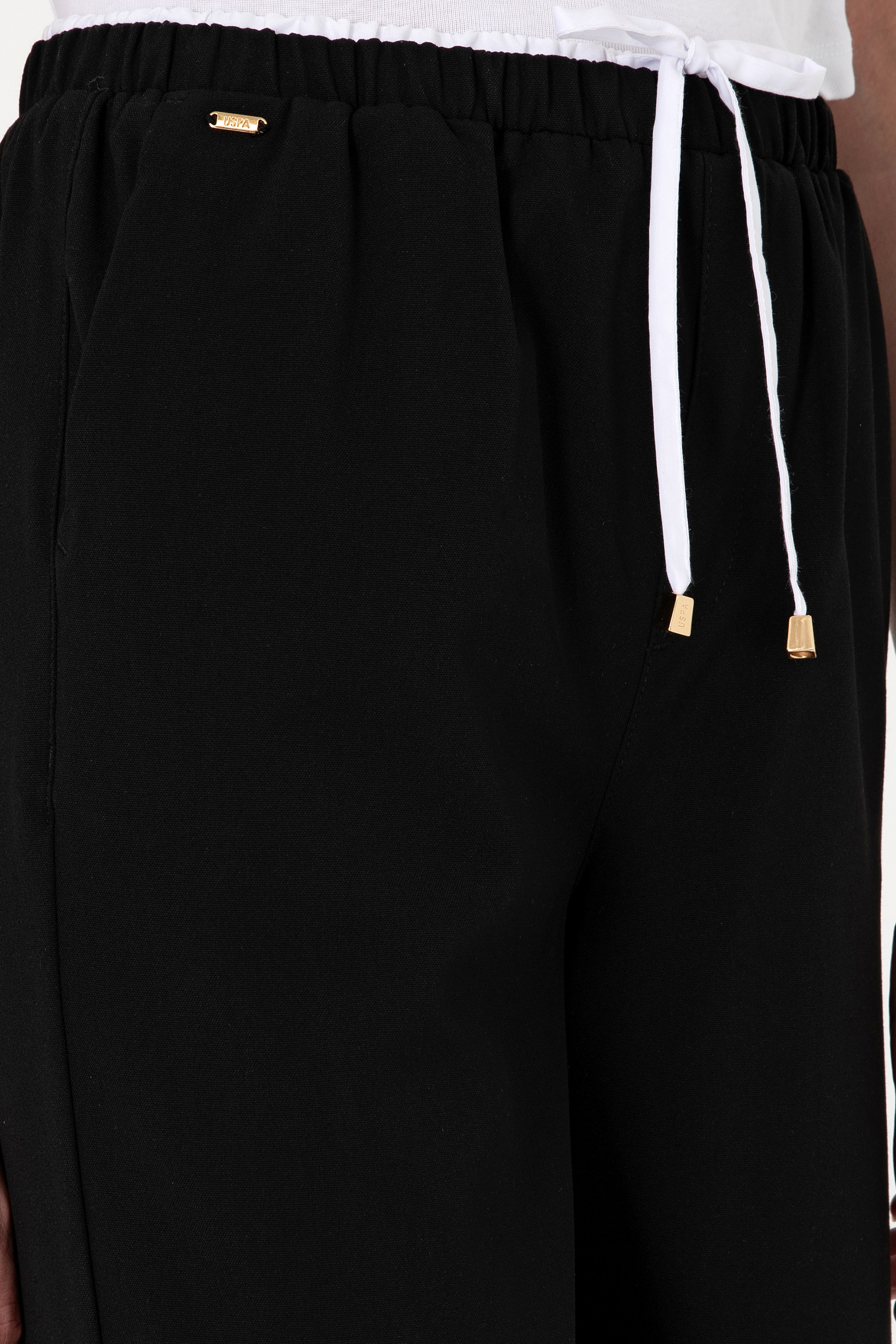 Kadın Siyah Bel Detaylı Loose Fit Kanvas Pantolon - Image 5