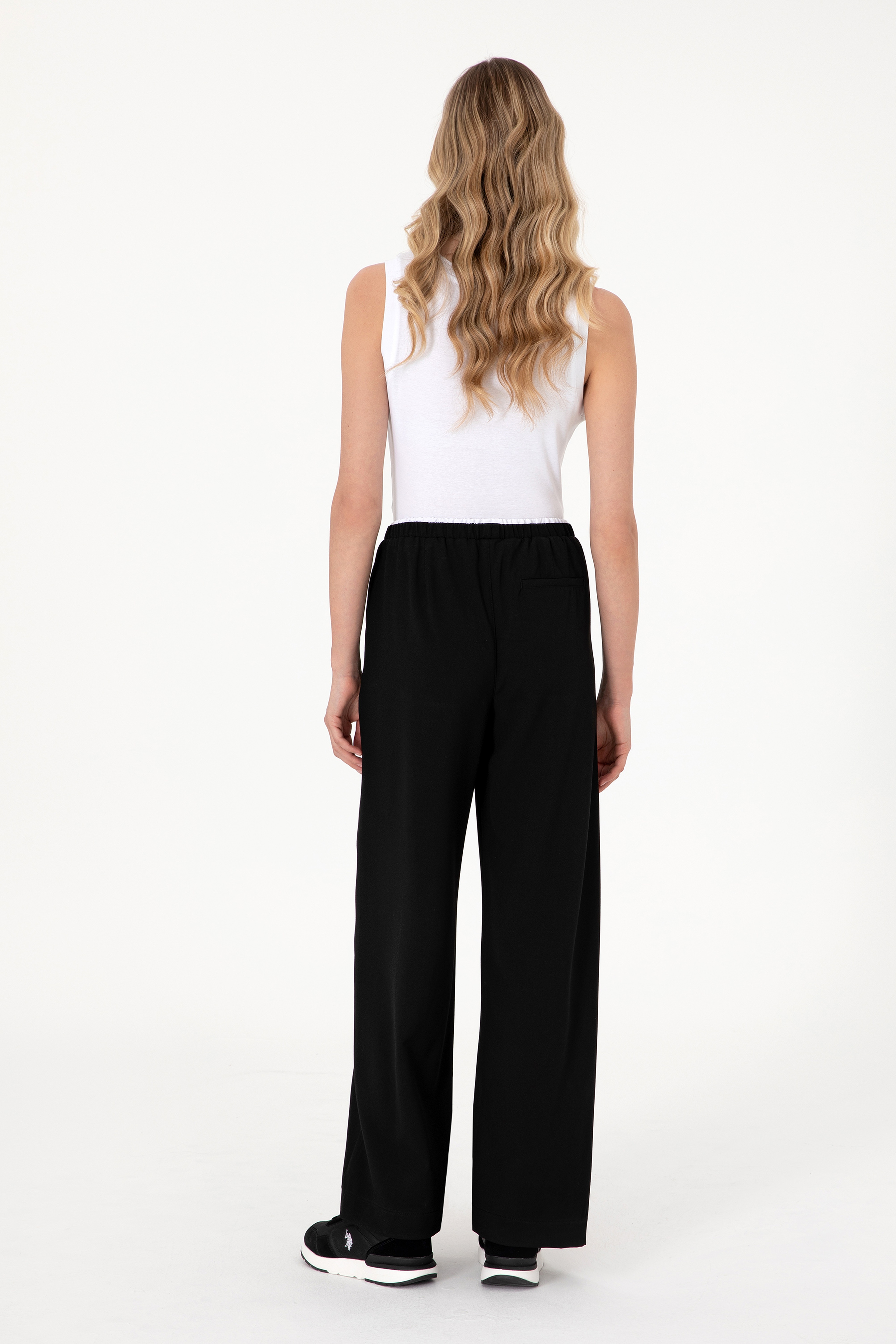 Kadın Siyah Bel Detaylı Loose Fit Kanvas Pantolon