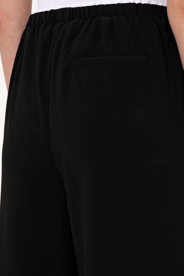 Kadın Siyah Bel Detaylı Loose Fit Kanvas Pantolon - 50309118003